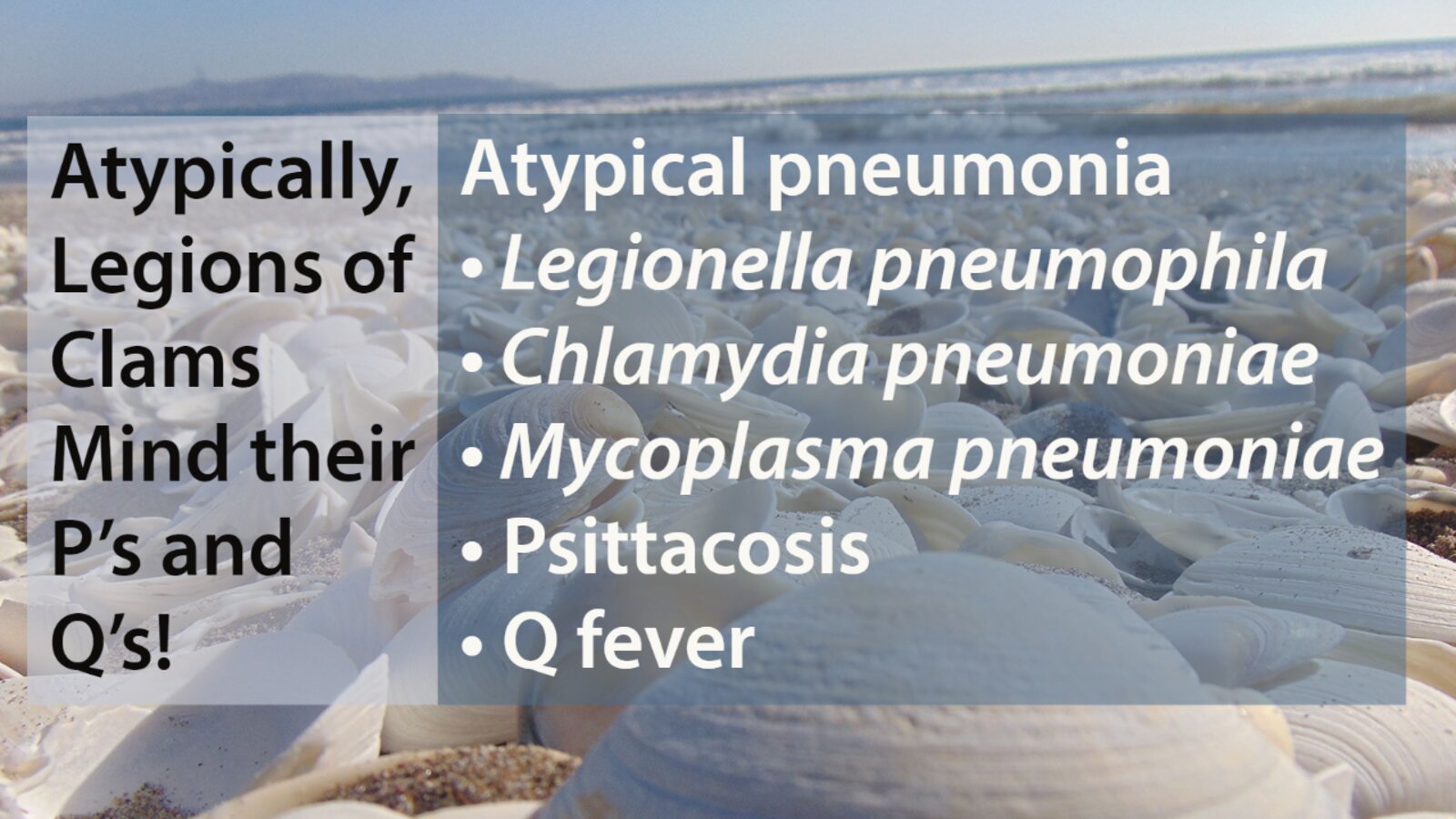 Mnemonic: Causes of atypical pneumonia
